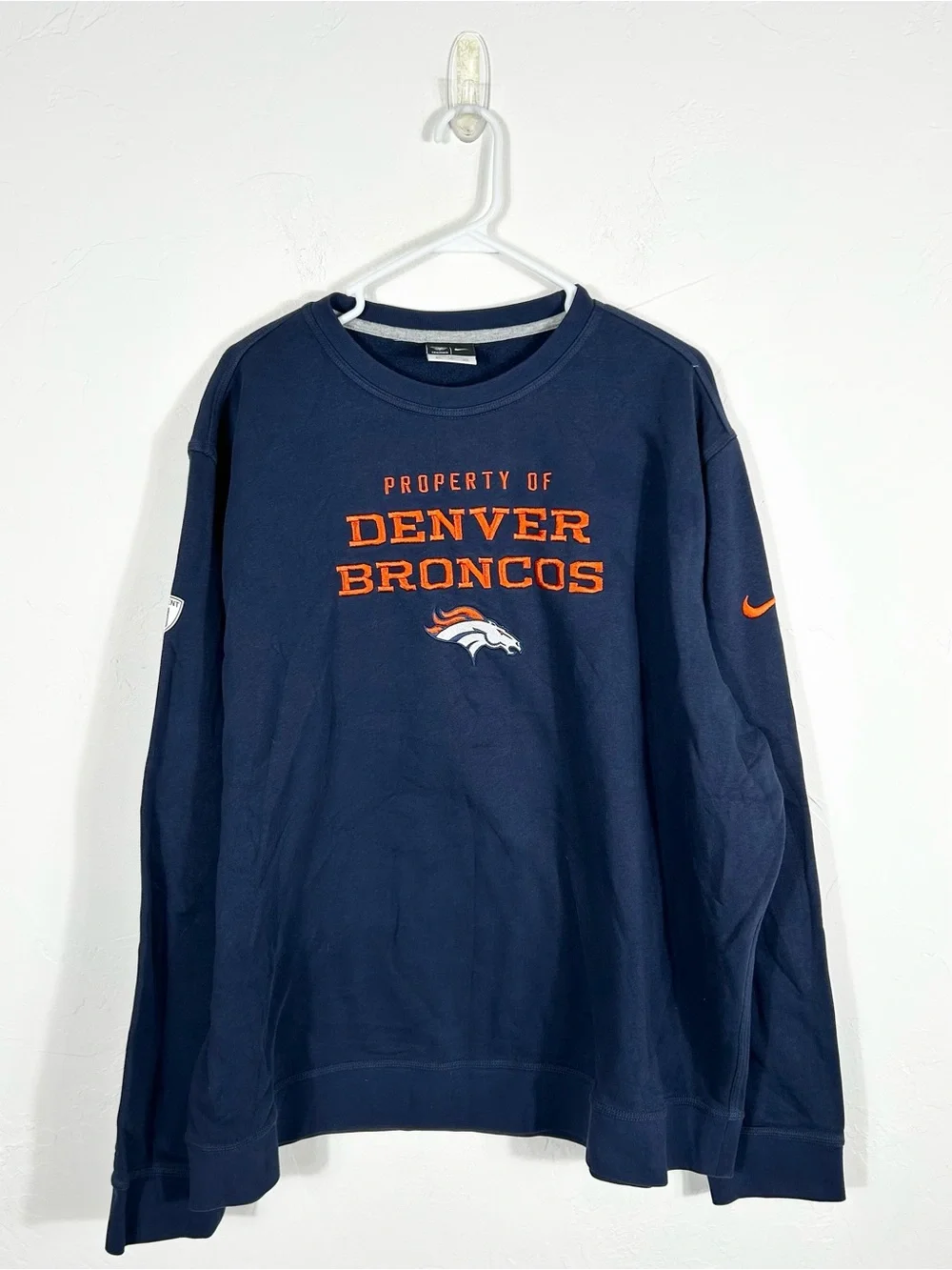 👁️ VTG Nike NFL Training Denver Broncos Crewneck Sweatshirt Navy Orange 3XL